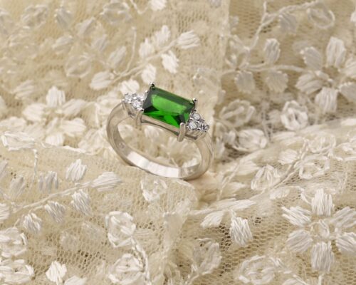 Princess Green Stone Silver Ring