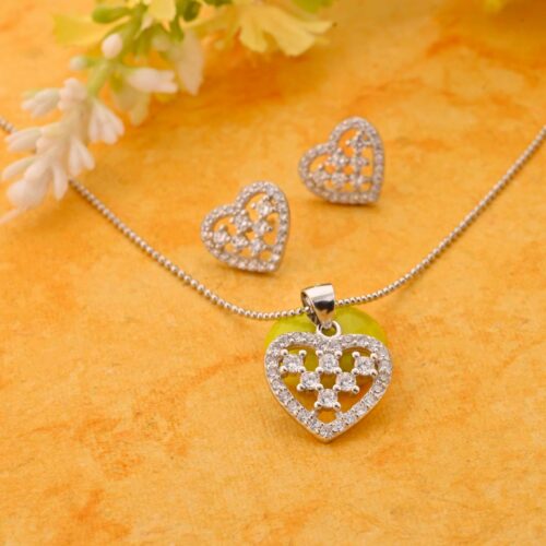 Heart Shape Silver Pendant Set