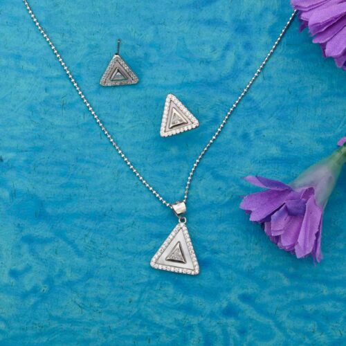 Triangle Silver Pendant Set