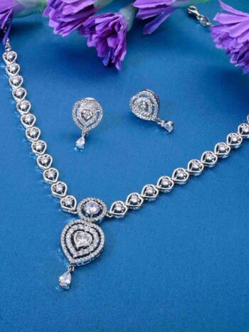 AD Stone Silver Necklace Set