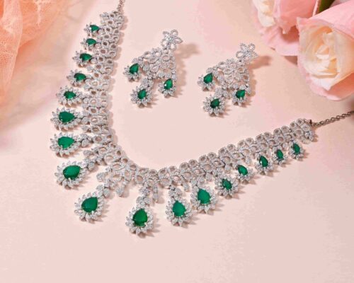 Elite AD Stone Silver Necklace Set