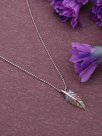 Feather Shape Silver Pendant