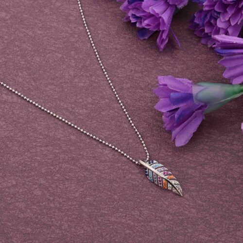 Feather Shape Silver Pendant