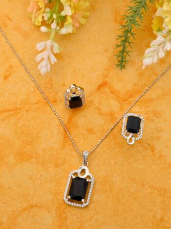Black Stone Silver Pendant Set