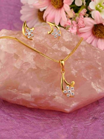 Sleek AD Stone Gold Pendant Set