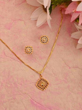 Black AD Stone Dots Gold Pendant Set