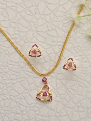 Ruby Triangle Gold Pendant Set