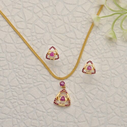 Ruby Triangle Gold Pendant Set