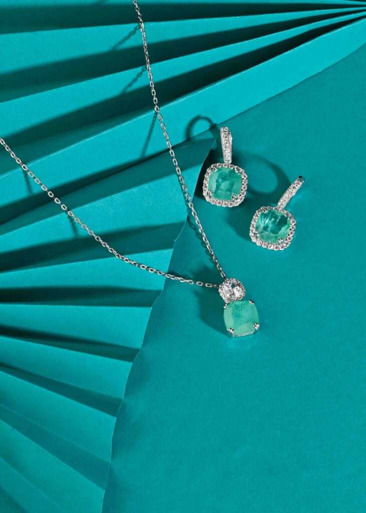 Stone Studded Silver Pendant Set