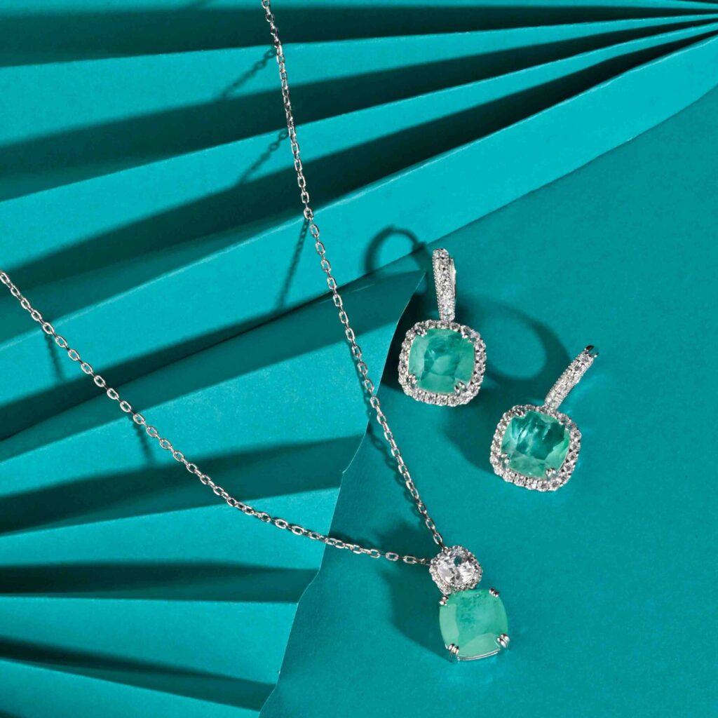 Stone Studded Silver Pendant Set