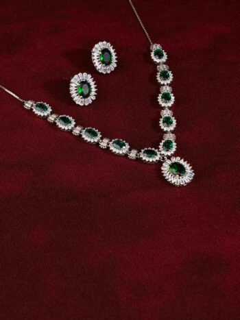 AD Stone Green Silver Necklace Set
