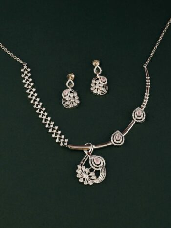 Contemporary AD Stone Silver Pendant Set