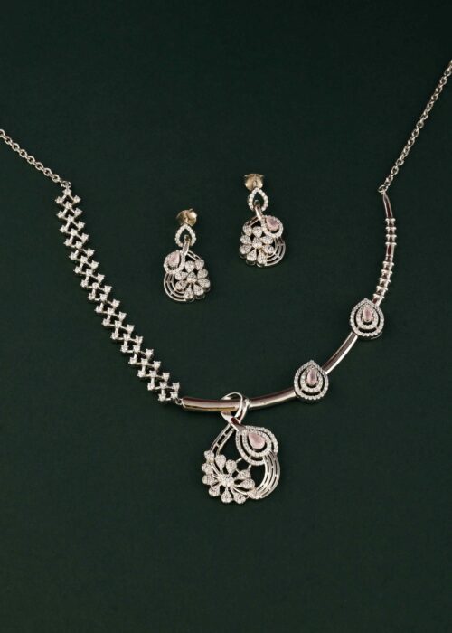 Contemporary AD Stone Silver Pendant Set
