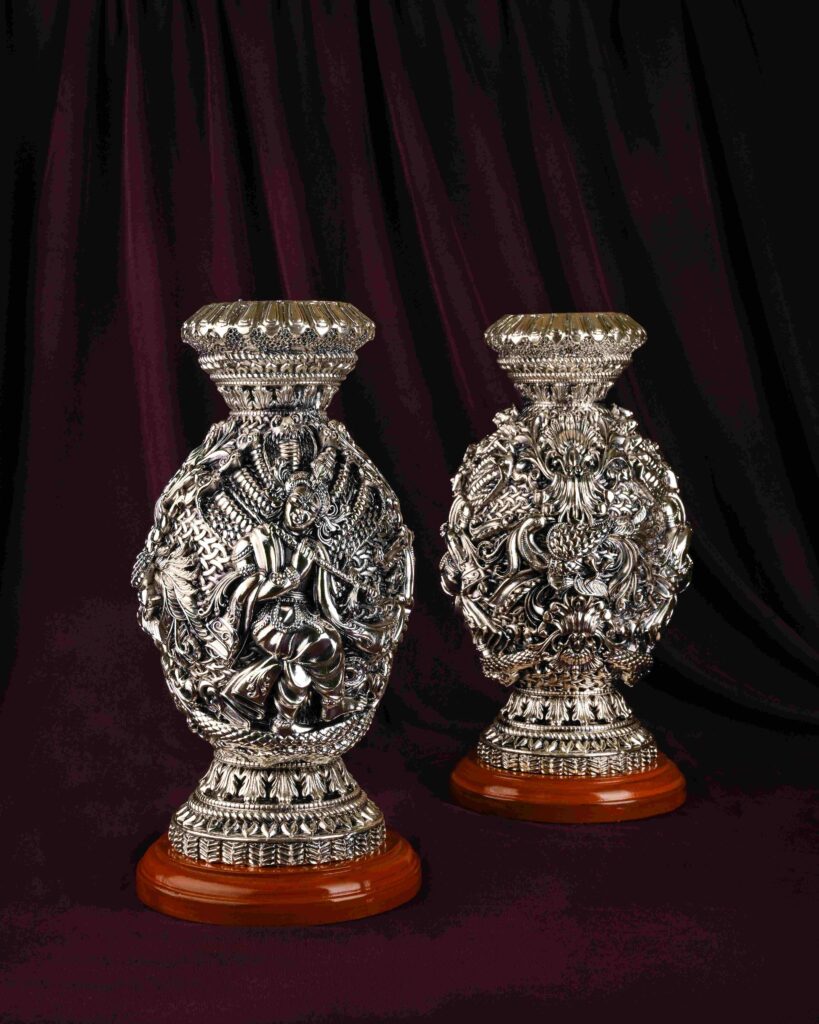 Silver Designer Vase Pair