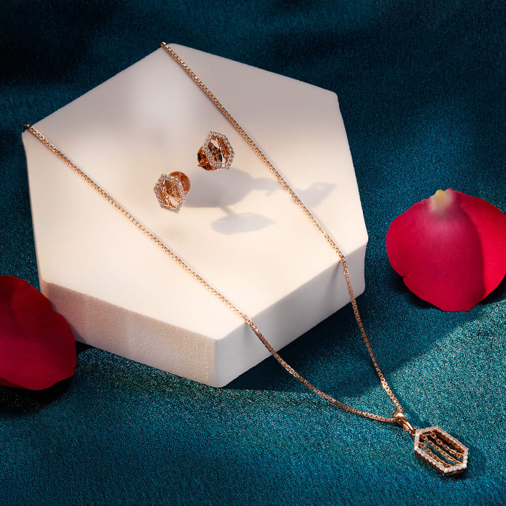 Hexagon Diamond Pendant Set