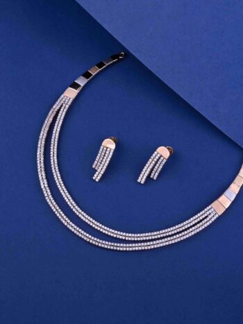 Minimalist Gold Necklace Set with AD Stones