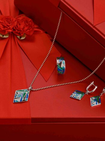 Abstract Pattern Silver Pendant Set